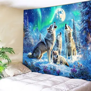 Lively Ice Snow Wolves Tapestry 60x50inch Home Decoration Hanging Cloth for Living Room Wolf Design Art for Birthday Party & Holiday Gifts