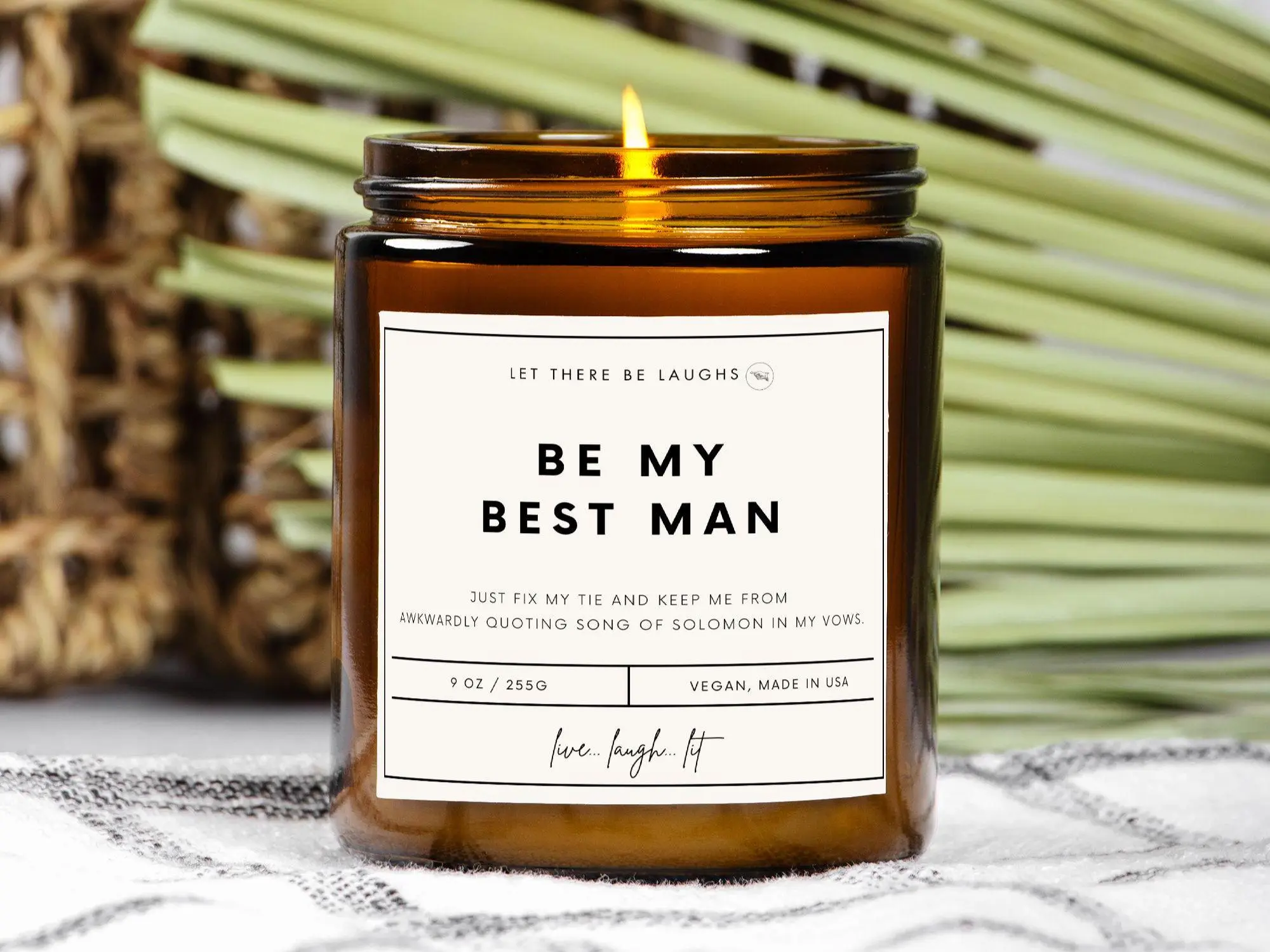Funny Best Man Candle-Fix My Tie-Amber Jar 9oz-Non-toxic-Clean Humor-Best man gift, best man proposal basket item, best man gift box item=