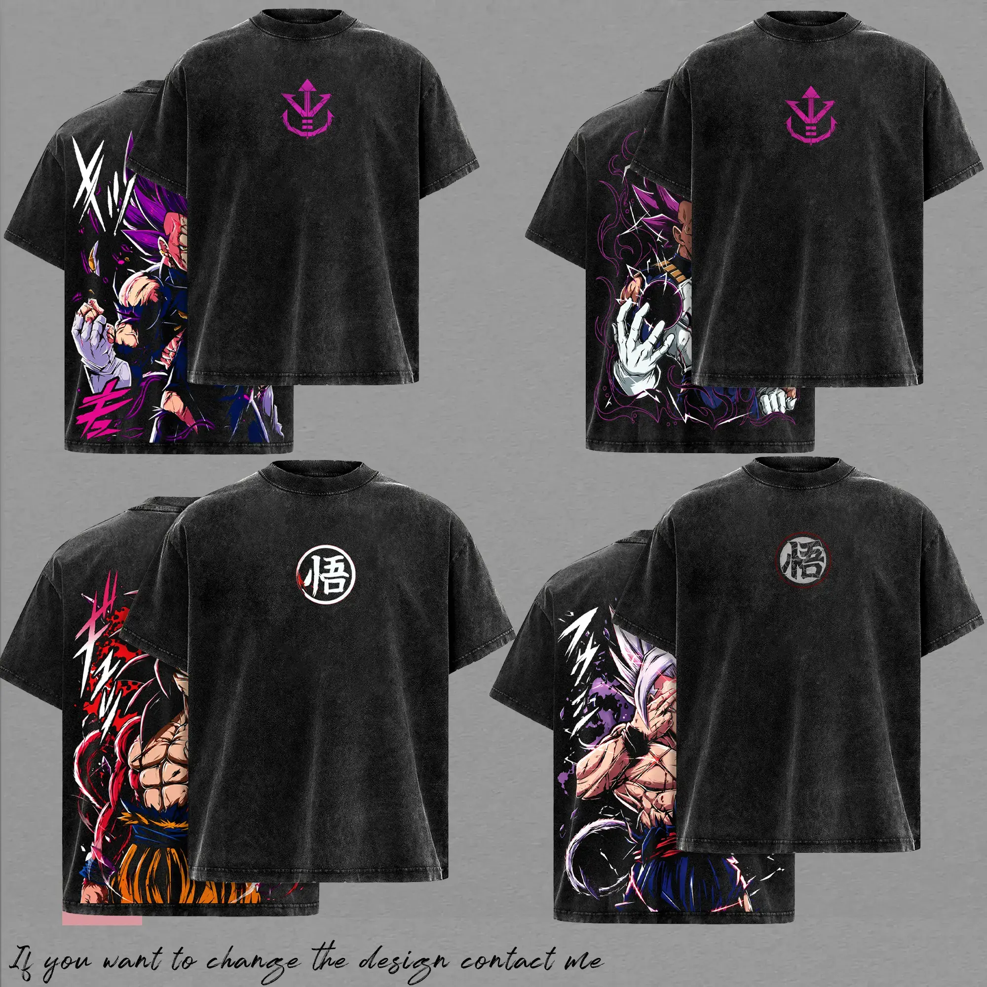 Saiyan Prince X KKROT - DBZ Vintage Washed Heavy Cotton Oversized Gym Shirt Anime Graphic Tee Workout Streetwear Merch