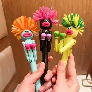 Funny Explosive Hair Men's Boxing Round Ballpoint Pen Set, Creative Relaxation Gift for Students & Adults, Ink Refill Available