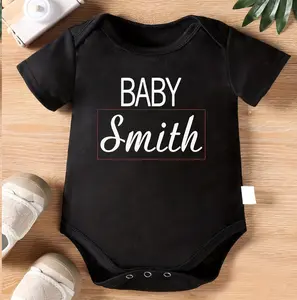 1pc Custom Baby Bodysuit - Gray Onesies with "BABY [Last Name]" Minimalist Print - Soft Cotton Outfit for Newborns & Toddlers 0-3 Years - Personalized Baby Shower Gift - Machine Washable Infant Wear