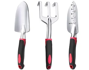 Garden Tool Set, 3 Pieces Aluminum Heavy Gardening Kit Including Hand Shovel, Transplant Shovel and Hand Rake with Soft Rubber Non-Slip Handle