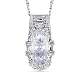 Moissanite 3.00 ctw Pendant Necklace in Rhodium Plated Sterling Silver 20 Inches Birthday Christmas Gifts