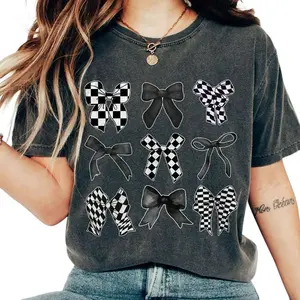 Coquette Checkered Black Bow Shirt, Black Bows Coquette Shirt, Gift for Her, Gift for Mom, T-Shirt for Women, Coquette Bows Checkered T-Shirt, Black Bows Tee, Vintage Coquette Aesthetic, Cute Ribbon TShirt, Checkered Coquette Tee Gifts, Comfort Top