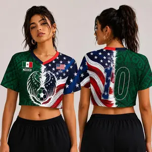 Half USA Half Mexico Soccer Mesh Crop Top Jersey, Personalized Soccer Jersey, Mexico USA Football Shirt, Soccer Fan Gift Jersey