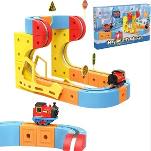 Electric Train Set 3D Magic Flexible Magnetic Car for Kids Building Blocks Flexible Bendable Track Race Track Toy Embedded Layouts Motorized Car STEM Train Toy for Boys Girls Christmas Gift