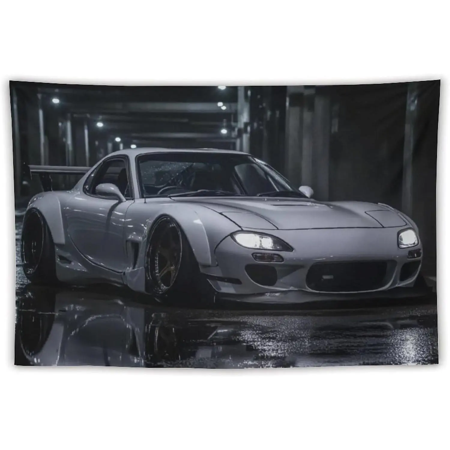 Wall Art Jdm Car Rx7 Cool Night Rain White Aesthetics Tapestry Wall Hanging for Bedroom Home Wall Decor Living Room Backdrop
