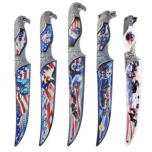ASR Outdoor 13 Inch Collectors Hunting Knife Patriotic American Flag blade Decorative collection Scabbard and Handle with Animal Head (Many Styles)