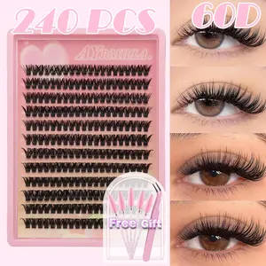 240 Cluster High Capacity Soft Dense Natural Lashes, 8-16mm Multiple Lengths, Perfect for Various Occasions, Cat Eye Makeup, Includes Tweezers