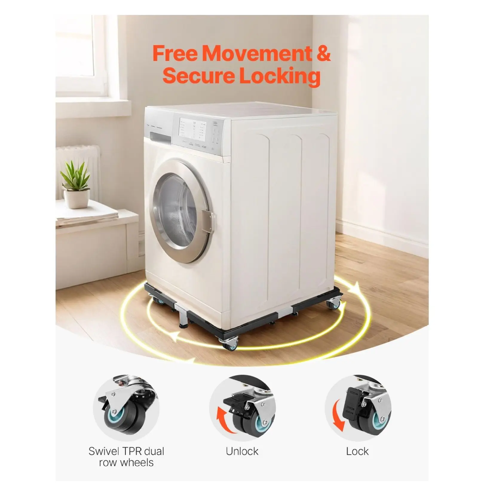 Fridge Stand Mobile Base 1200lbs, Washing Machine Dolly 8 Locking Wheels, Adjustable 23-36.6", Appliance Mover for Washer, Refrigerator, Dryer Default