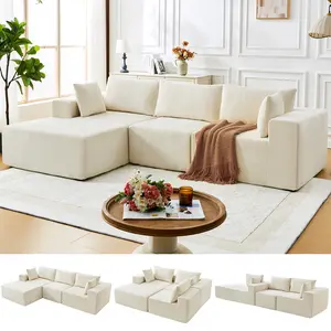 【2 Packages Shipping】109”Boneless Cloud Couch, Modular Sectional Sofa, Cloud Sectional Couch with Deep Seat, Modern Modular L-Shape Sofa Couch with Chaise,Upholstered Couches for Living Room Bedroom (Beige, Left Facing Chaise)