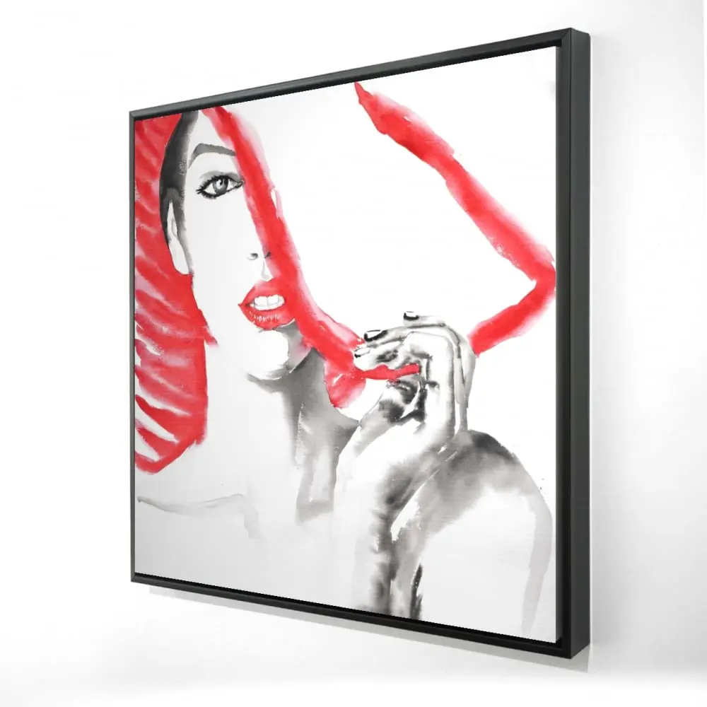 212 MAIN 24x24 in. Framed Figurative Art - Rich Colors Artistic Woman Portrait Wall Print, Hat-Inspired Living Room Home Decor Wall Art, Framed Art