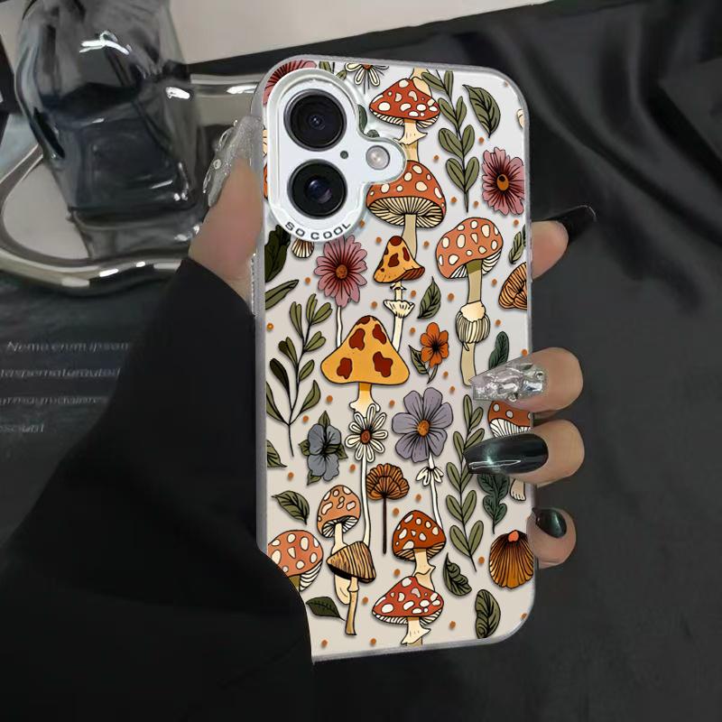 Mushrooms With Blooming Wildflowers Phone Case Durable Hard Acrylic Back Case With An Anti-Yellowing Coating, Made From High-Quality Designed For Reliable Drop Protection For Your Phone For iPhone 17.16.15.14.13.12.11.X.XS.XSMAX.XR.8.7