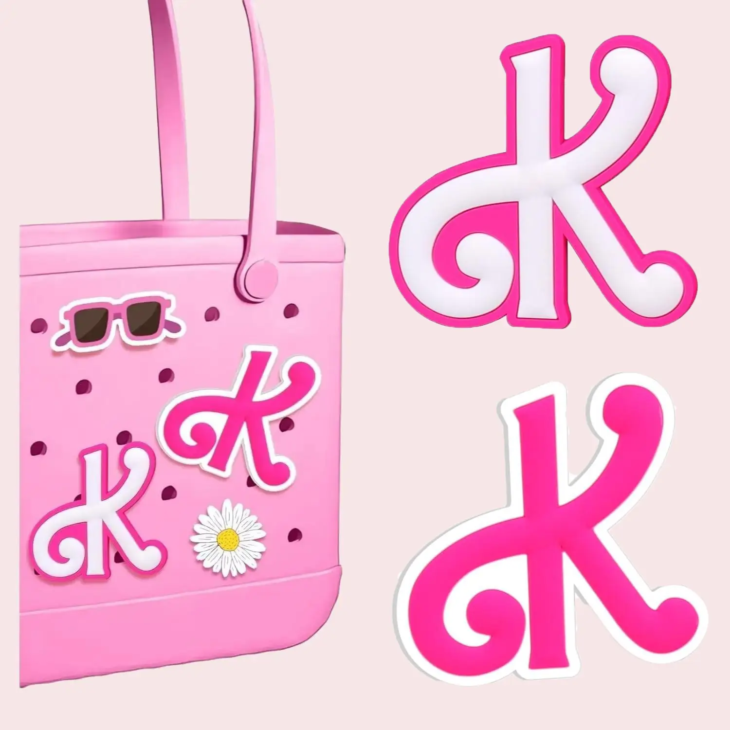 2Pcs Pink Personalized Letter Charm for Bogg Bag - A-Z Alphabet Decorative Charm Insert Accessories for Simply Southern Bag Original & Tote Beach Bags