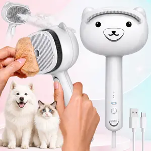 Ellenpent Pet Steam Grooming Anti-Static Deshedding Brush - Plastic Body, Self-Cleaning Tool with Spray Fur Removal, Silicone Scraper, 1-Click Clean, Universal for Cats & Dogs, Beauty Hair Care Kit