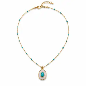 Women's Gold-Plated, Dainty Vintage Turquoise Pendant Necklace