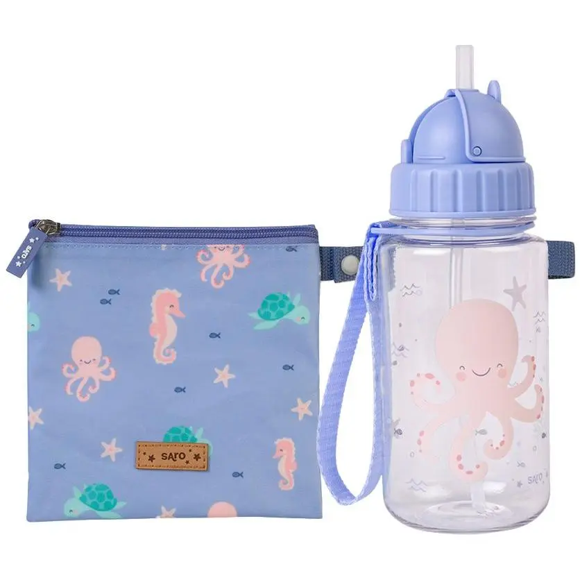 Saro Kids Bottle  w/ Straw and Vertical Food Bag Set