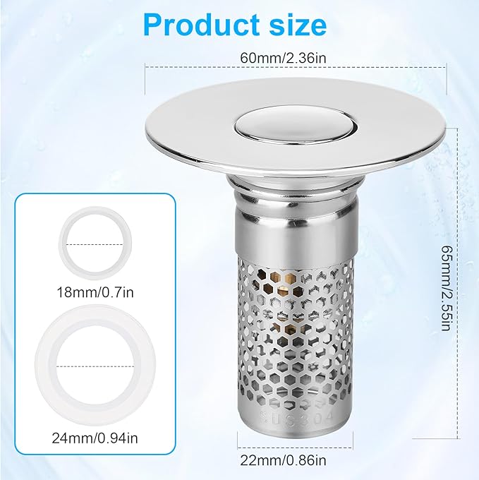 Upgrade Stainless Steel Bathroom Sink Stopper, 1/2Counts Anti-odor Basin Bouncing Core, Pop UpBathroom Sink Plug, Sink Drain Stopper forBathroom Bathtub,Home Goods