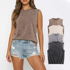 Oversized Womens Unisex Vintage Acid Washed Tank Top for Women Sleeveless Crewneck Loose Fit Cotton Shirt,Relaxed Fit Tops Gyms Wash T-Shirt Running Beach Loose Fiting Undershirt Casual Man'S Acid Washed Tank