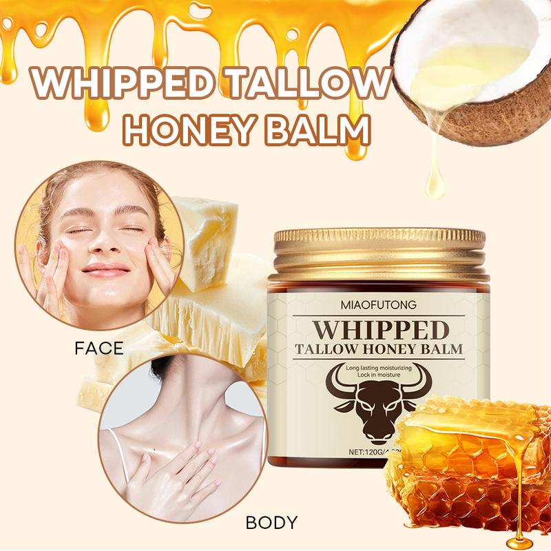 MIAOFUTONG Whipped Grass-Fed Beef Tallow & Honey Balm Deep Moisture Boost Cream for Dry Skin All-Natural Hydrating Body Care Moisturizing Sunscreen Facial Hydrate 120g