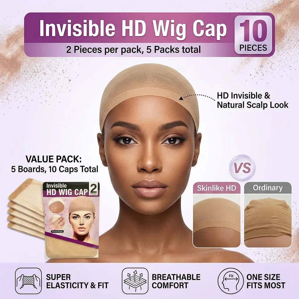 Women's HD Transparent Invisible Mesh Wig Caps - 10-Piece Breathable Elastic Thin Nylon Stocking Caps, Hair Accessories for Lace Front Wigs, Cosplay, Party Wear, Heat Dissipation, Natural Look Fit for Women
