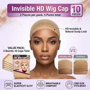 Transparent HD Wig Cap 5 packs, 10 pieces , Thin Nylon Cap for Women, Suitable for Parties, Weddings, Graduations, Cosplay, Halloween
