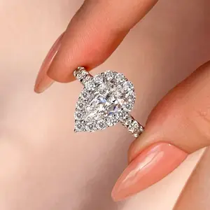 Effinny 3.0ct Halo Pear Cut 5A Cubic Zirconia Engagement Ring, 925 Sterling Silver Jewelry Wedding Ring for Daily Wear Outdoorfun