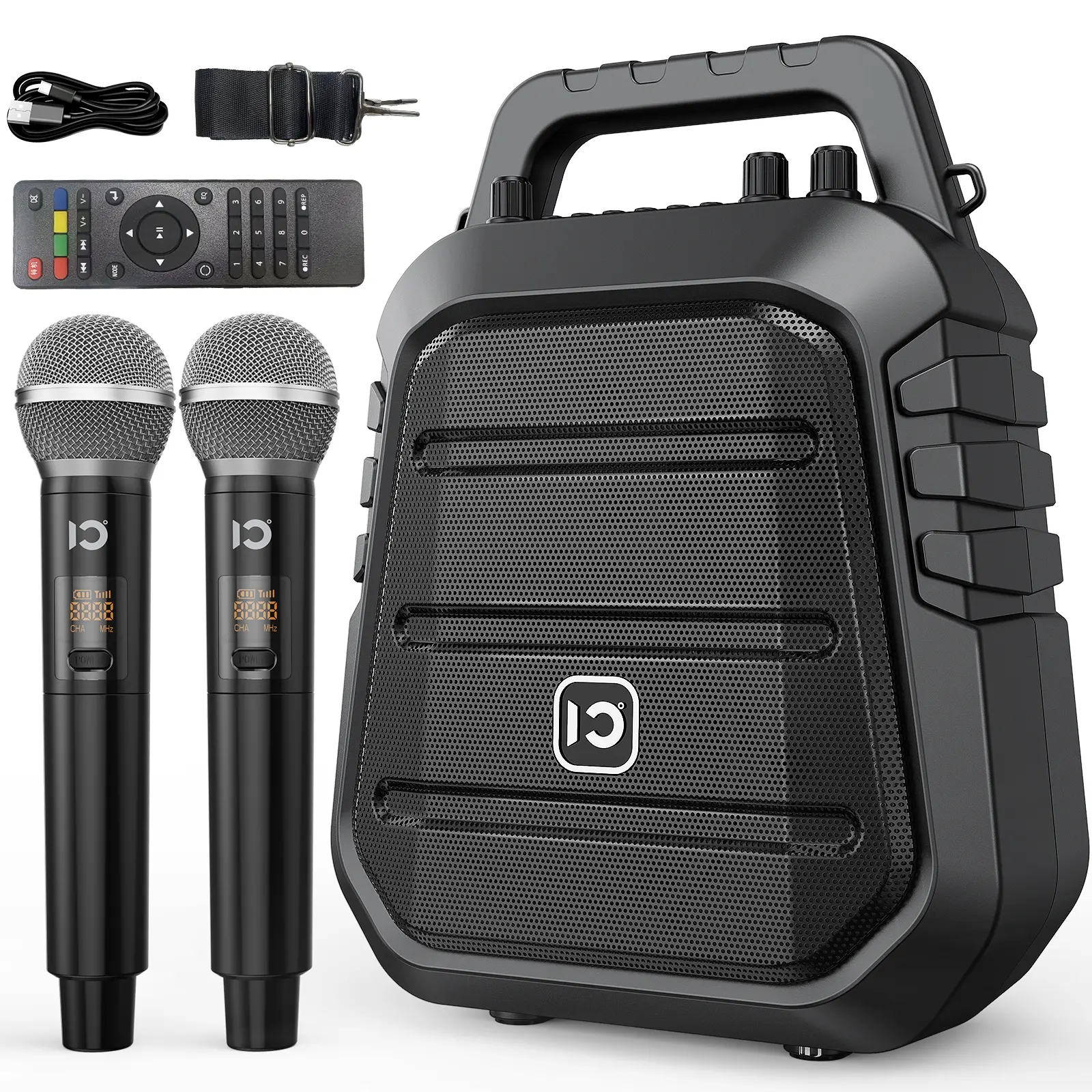 【SHIDU】100W Powerful Voice Amplifier with 2 Wireless Microphones, Portable Speaker with Microphone, PA System with Sound Effects, Karaoke Machine Support BT/USB/TF Card/Aux/Guitar