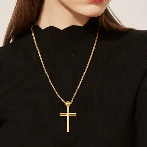 U7 Baseball Cross Chain Necklace Cool Sport Pendant Stainless Steel
