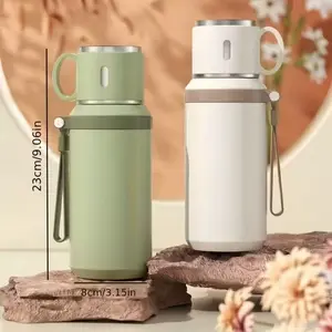 Stainless Steel Insulated Water Bottle (600ml / 1L, with Carrying Strap) - Dual-Function Coffee Mug & Portable Outdoor Flask (Ideal for Camping, Cycling, Home, Office, and Students) - Vacuum Thermos, Travel Tumbler, Thermal Water Bottle