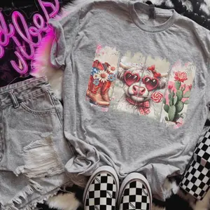 Highland Cow Brushstroke Bleached Shirt - Ash Grey - Western Valentines Day