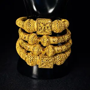 Elegant Gold Plated Bracelet Set Intricate Design Durable Construction for Everyday Wear with Rich Texture