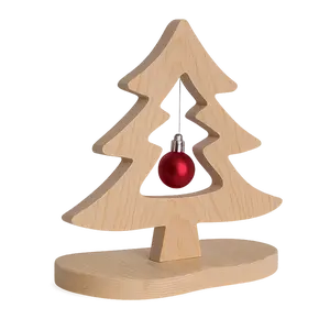 Wooden Scandinavian Design Christmas Tree Ornament 9 in with Red Bauble Natural Wood Finish for Festive Decor Elegant Rustic Charm