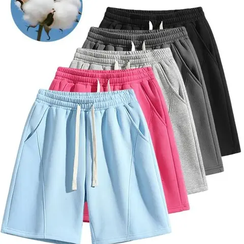 Women Bermuda Shorts with Fleece Lined Oversize Loose Fit Comfy Running Joggers Sweat Shorts with Pockets Minimalist Basic Baggy Womenswear Bottom