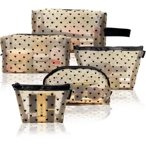 Pack of 5 Mesh Heart Makeup Bags Set,Cosmetic Toiletry Bag with Zipper,Travel Makeup Bags for Women,Small Items Storage Organizer Bags for Home,Office,Halloween Christmas Party Gifts,Hand Tools Kits