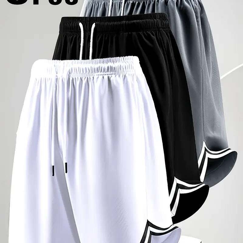 Men’s 3-Pack Long Activewear Shorts, Quick-Dry Lightweight Above-the-Knee Athletic Basketball Bottoms for Outdoor Sports & Leisure