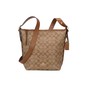 COACH 2023 Leather Crossbody Bag for Women – Trendy Zip-Top Khaki Two-Tone