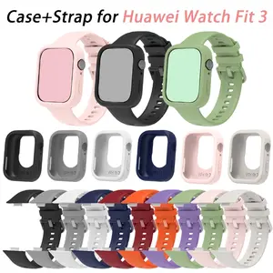 For Huawei Watch Fit 3 Strap Silicone Watchband and Watch Case Replacement Durable and Adjustable Wristband 2-in-1 Smartwatch Strap