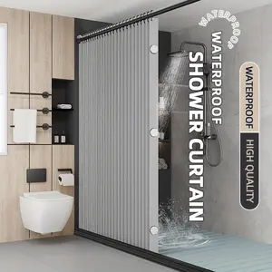 1pc Foldable Magnetic Shower Curtain, Thick Fabric Partition Privacy Waterproof, With Hook Attachment And Binding, Machine Washable All Season Available Bathroom Accessories Linen Grey