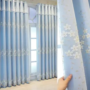 Double-Layer Lace Embroidered Home Decoration Curtain, Light-Blocking Fabric Drapes for Princess Bedroom, Korean Style for Living Room & Study, Blackout Window Cover