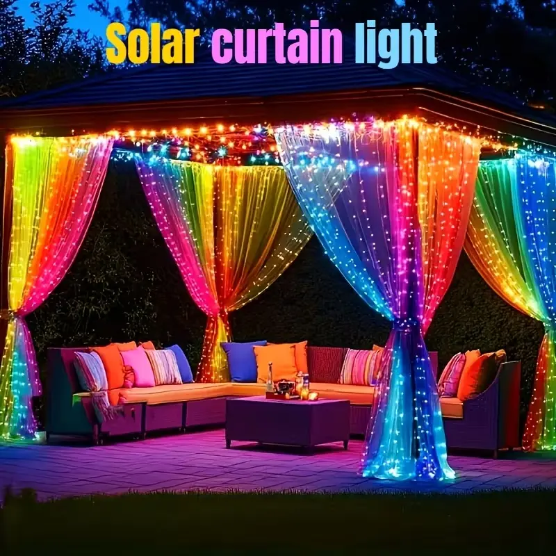 Upgraded 330 LED Solar Fairy Curtain Lights - 8-Speed Adjustable String Lights, IP65 Outdoor Protection, Suitable for Courtyard Gardens, Pergolas, Parties, Ambient Led Mood Outdoor, Fairy Light Outdoor