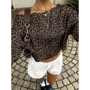 Women's Leopard Print Hoodie Pullover Tops - Lady's Casual Fitted Long-Sleeve Comfortable Fabric Sports Outerwear, Campus Style All-Season Sweatshirt