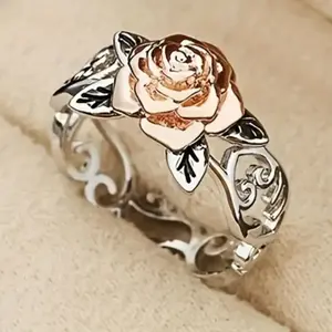 1. Unique hollow carving exquisite flower women's anniversary commemorative ring, daily casual wear matching accessories to express love as a gift (no box)