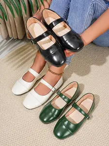 Women's Plus Size Flat Zebra Stripe Slip-On Work Shoes, Comfortable Knitted Square Toe Breathable One-Click Shoes for Women