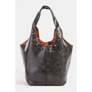Fame Weathered Faux Leather And Studs Bucket Bag