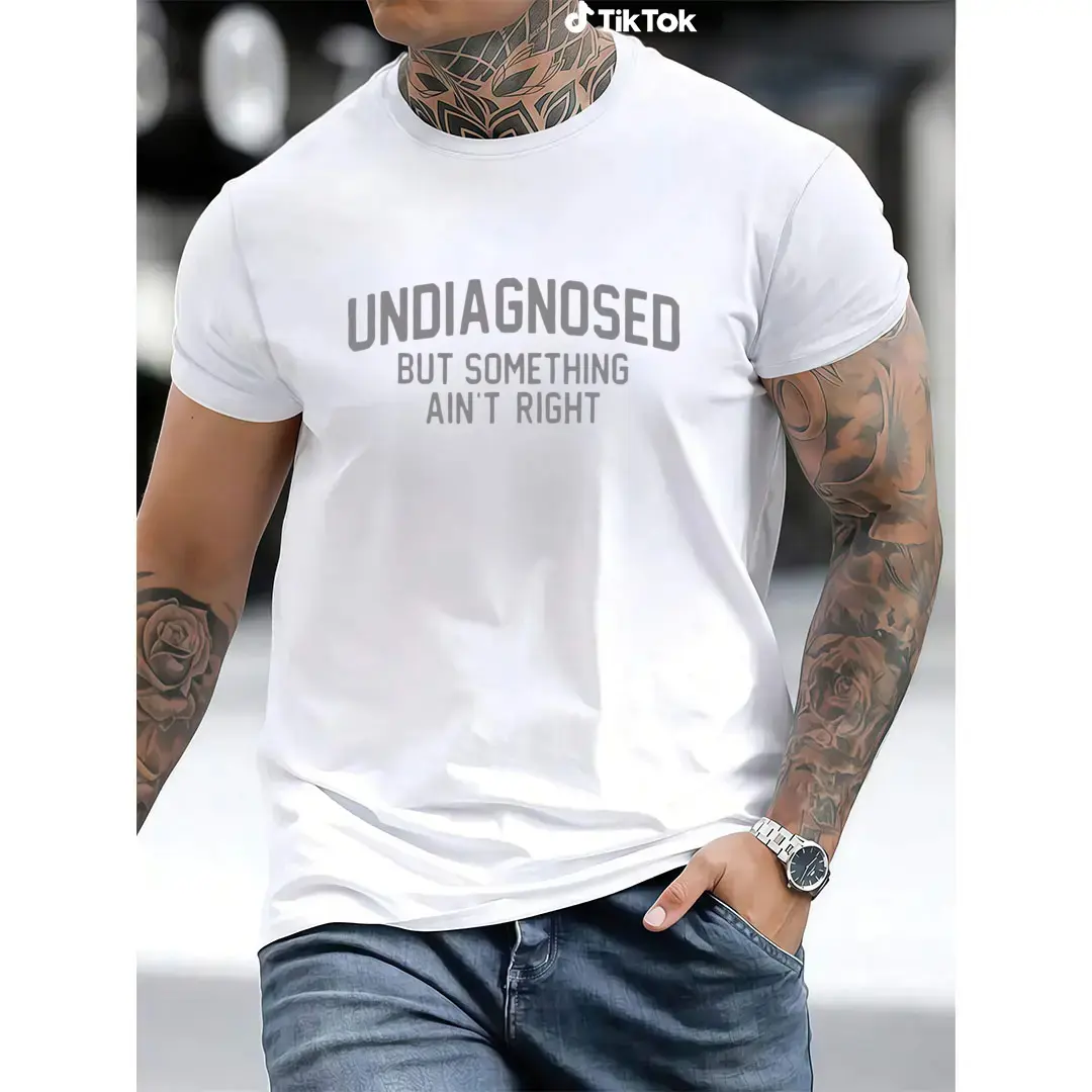 Women's Round Neck Short-Sleeve Graphic T-Shirt, Humorous Quote Self-Care Joke Tee with 'Undiagnosed But Something Ain't Right' Print, Casual Valentines Day Womenswear Top