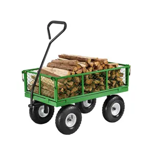 【fathersdaygift】Steel Garden Cart 680lb Capacity Heavy Duty Yard Wagon Utility Cart 10in Tires