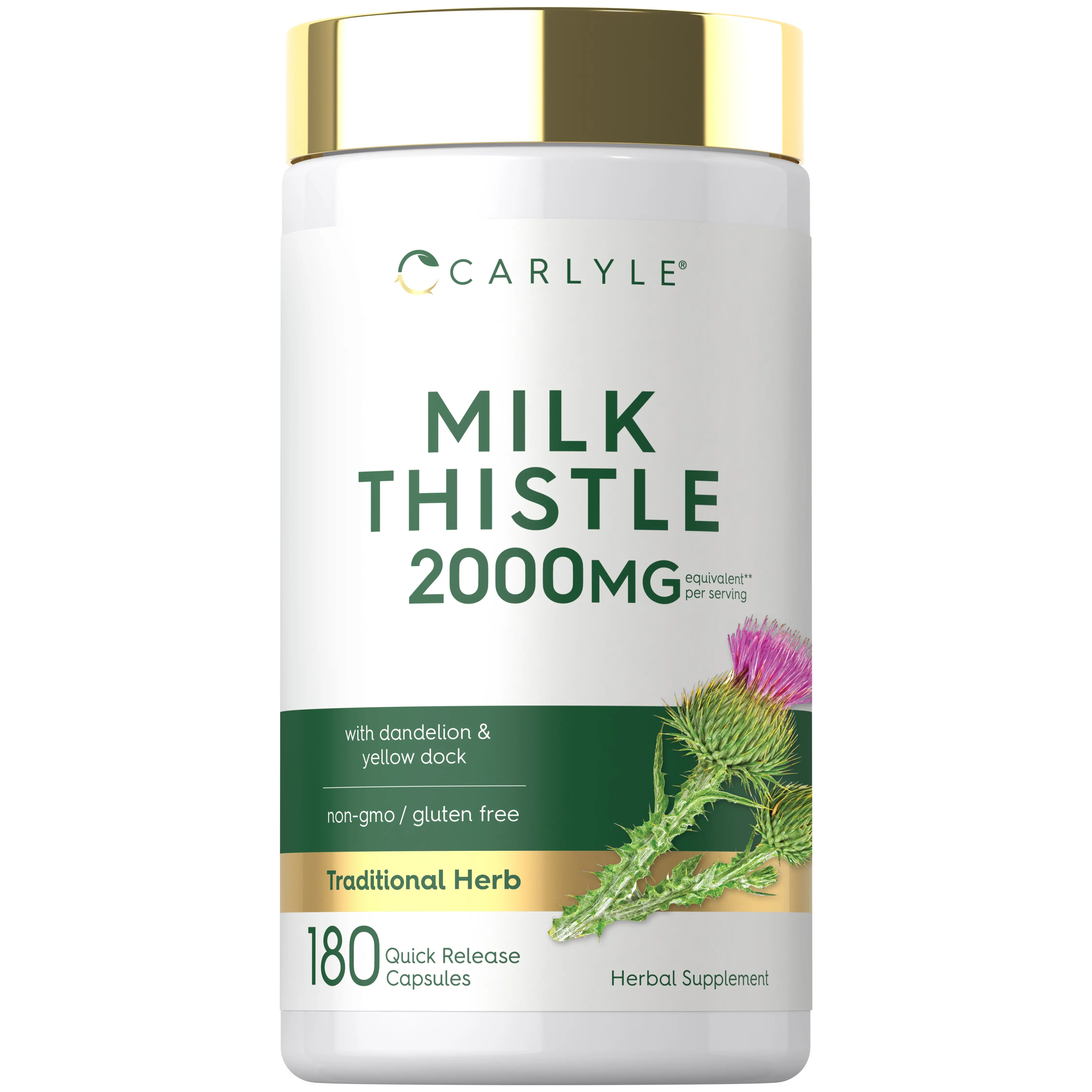 Carlyle Milk Thistle 2000mg - 180 Capsules - with Dandelion & Yellow Dock - Non-GMO, Gluten Free Carlyle Milk Thistle 2000mg - 180 Capsules - with Dandelion & Yellow Dock - Non-GMO, Gluten Free
