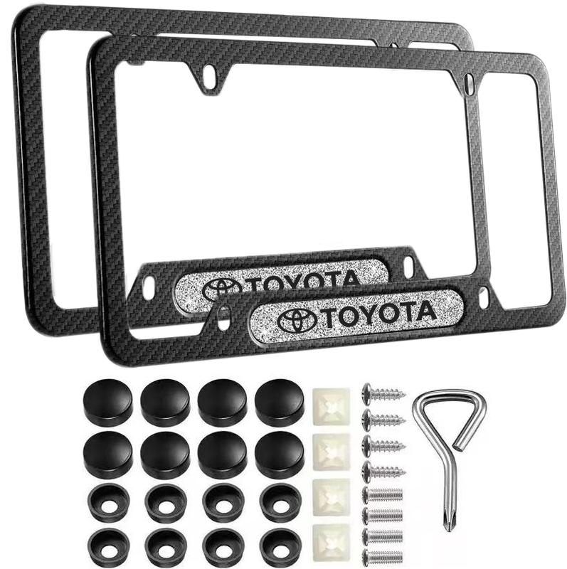 for Toyota（Customize your own logo） 2-Pack Premium Carbon Fiber License Plate Frame Durable Rust-Proof Aluminum Alloy Unisex Universal Holder with Screws & Diamond-Emblem Logo