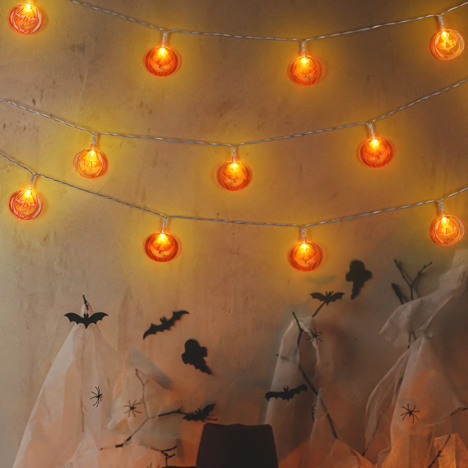 Halloween Pumpkin Jack O' Lantern String Lights - 6.5FT 10 LED Warm White Waterproof Battery-Operated Fairy Lights for Indoor Outdoor Home Decor